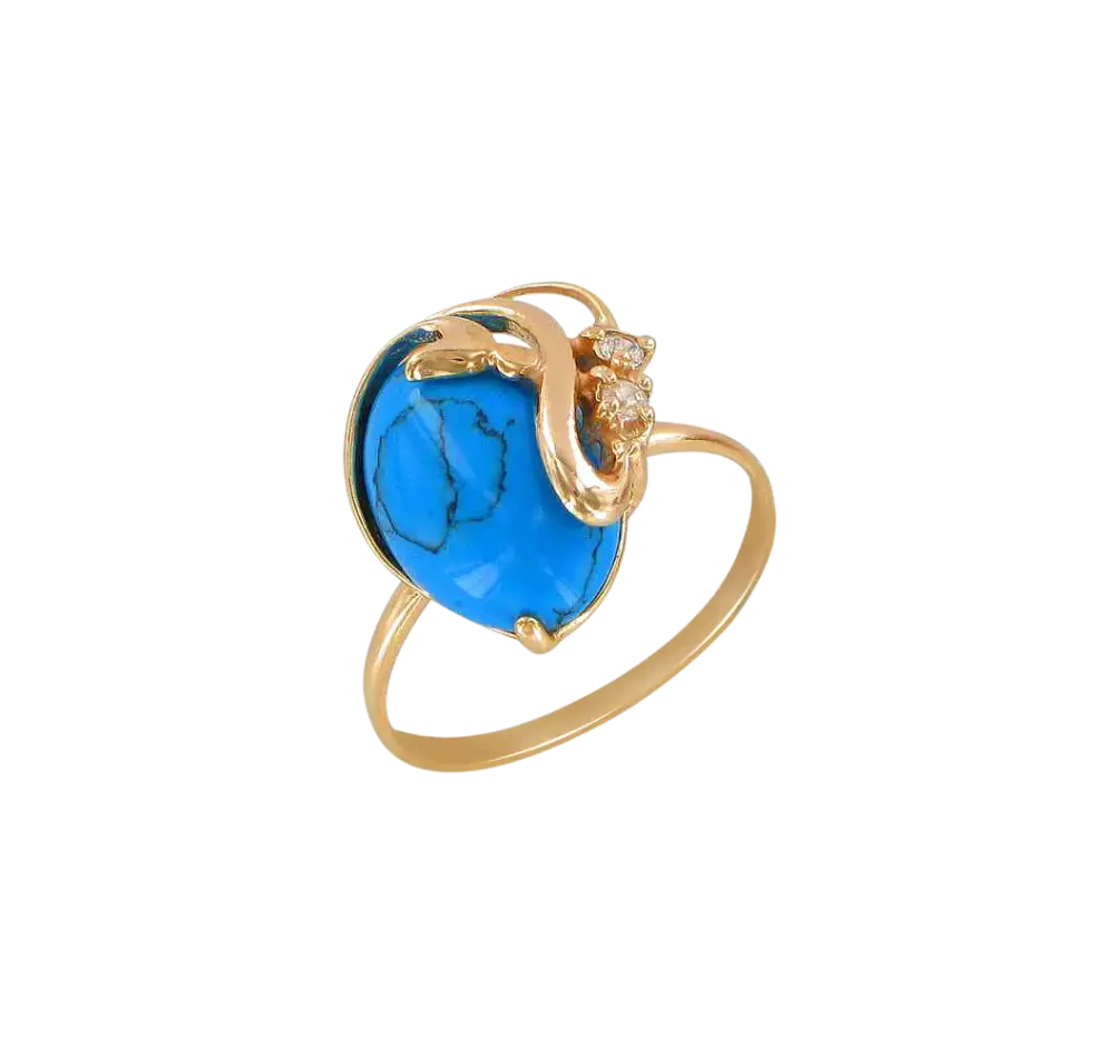 Product image 1 of the product “Women's Ring “Oval with Sweep” in Gold-Plated 925 Sterling Silver with Cubic Zirconia and Turquoise ”