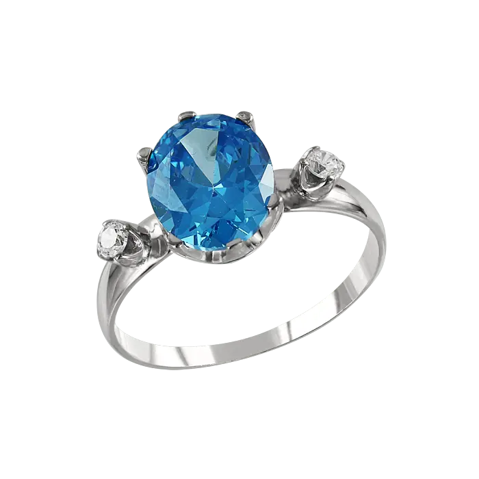 Product image 1 of the product “Women's Ring “Oval with Side Stones” in 585 White Gold with Cubic Zirconia and Topaz ”
