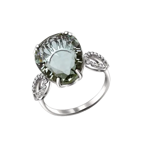 Product image 1 of the product “Women's Ring “Oval with Stone Leaflets” in 925 Sterling Silver with Cubic Zirconia and Quartz ”