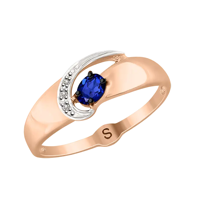 Artikelbild 1 des Artikels “Damenring „Oval mit Steinbogen“ aus 585 Bicolor-Gold mit Brillanten und Saphir (synthetisch) “