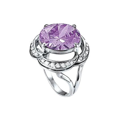 Product image 1 of the product “Women's Ring “Oval with Stone Arc” in 925 Sterling Silver with Cubic Zirconia and Amethyst ”