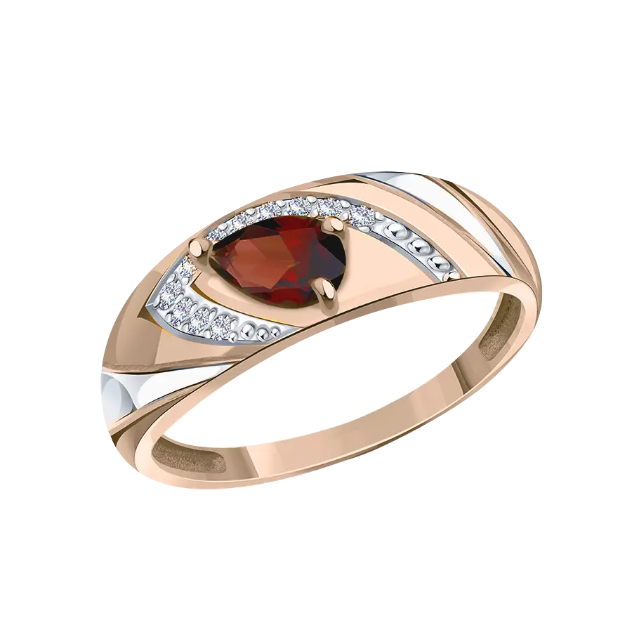 Product image 1 of the product “Women's Ring “Oval with Stone Row” in 585 Two-Tone Gold with Cubic Zirconia and Garnet ”