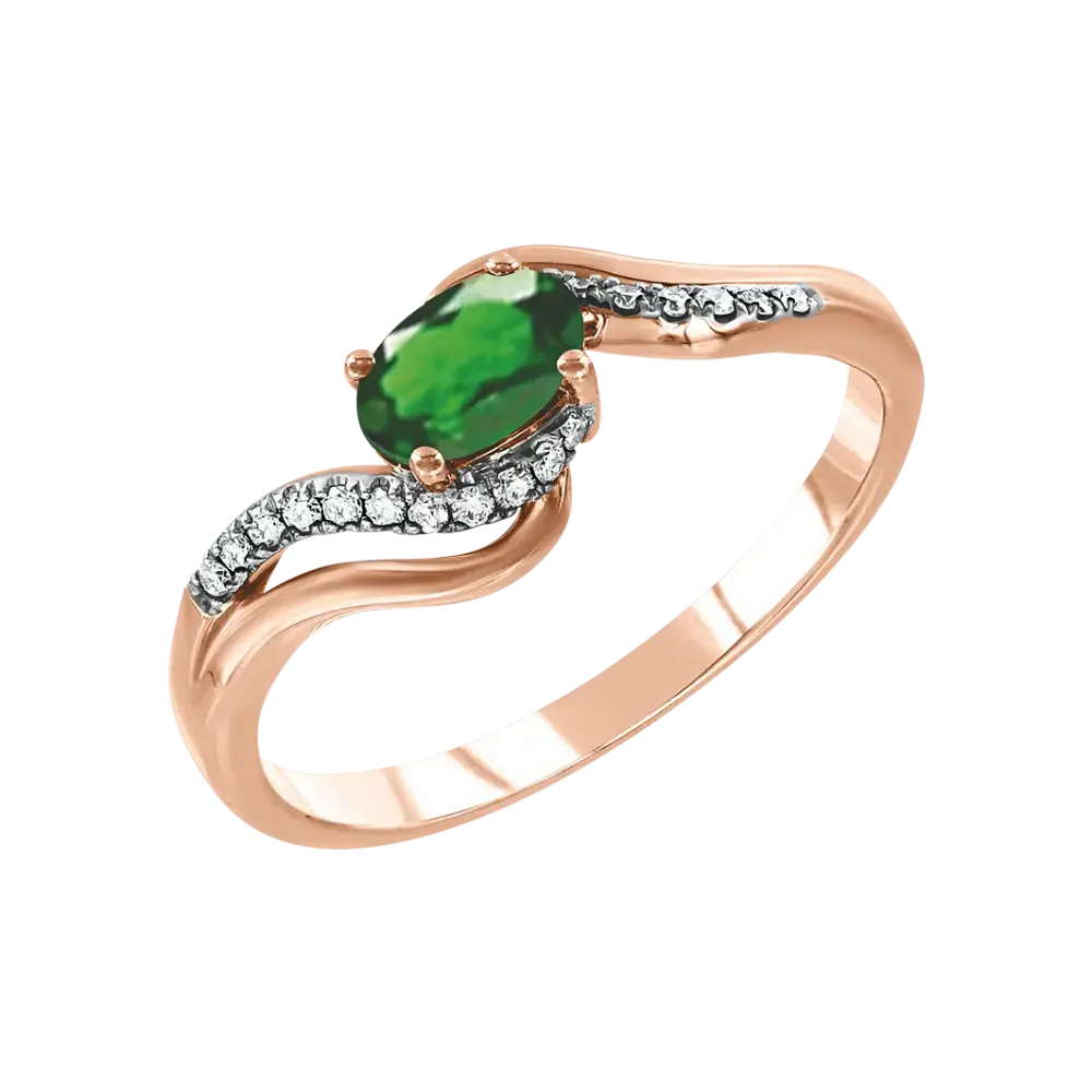 Artikelbild 1 des Artikels “Damenring „Oval mit Wirbel“ aus 585 Rotgold mit Brillanten und Smaragd “