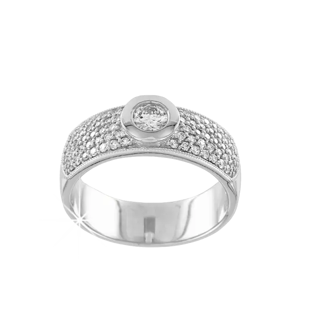 Product image 1 of the product “Women's Ring “Pavé with Solitaire” in 585 White Gold with Diamonds ”