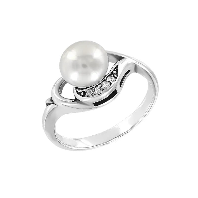 Artikelbild 1 des Artikels “Damenring „Perle im Schwung“ aus 925 Silber mit Zirkonia und Perlen “