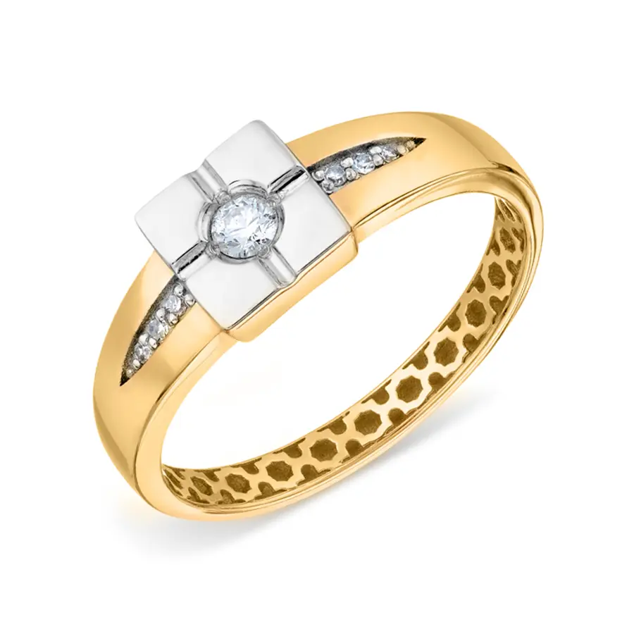 Artikelbild 1 des Artikels “Damenring „Quadrat mit Solitär“ aus 585 Bicolor-Gold mit Brillanten “