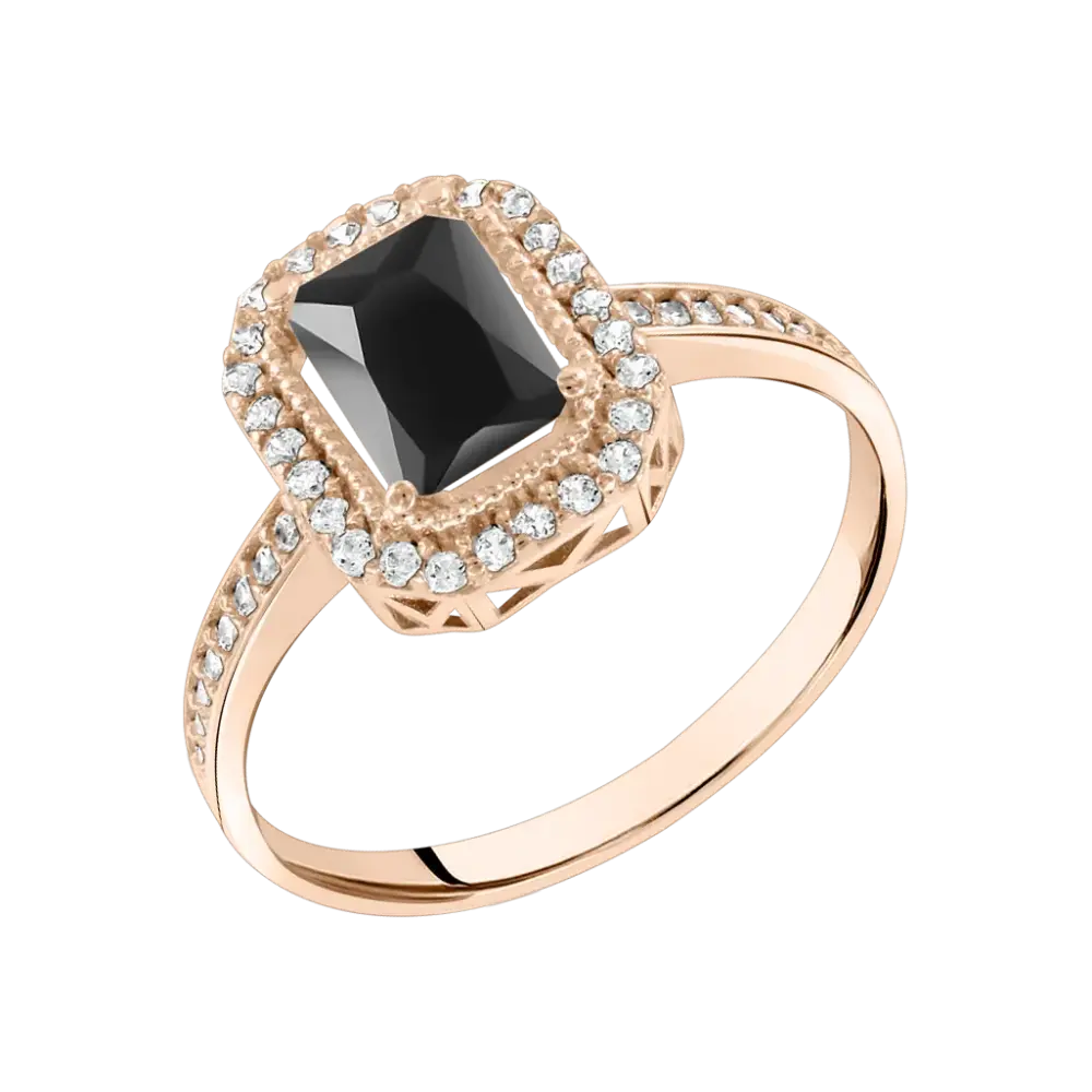 Product image 1 of the product “Women's Ring “Rectangle with Stone Halo” in 585 Rose Gold with Cubic Zirconia ”