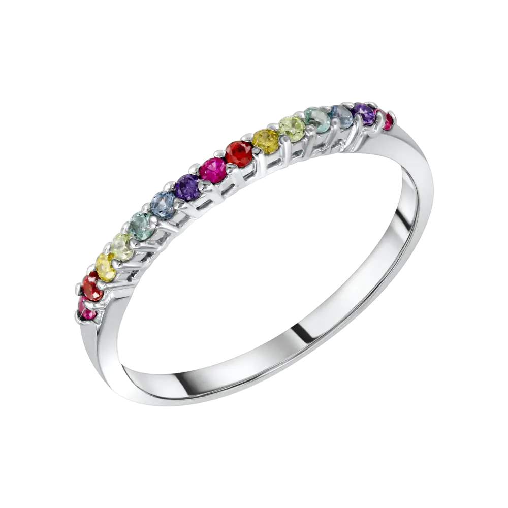 Artikelbild 1 des Artikels “Damenring „Regenbogen-Steinreihe“ aus 925 Silber mit Zirkonia “