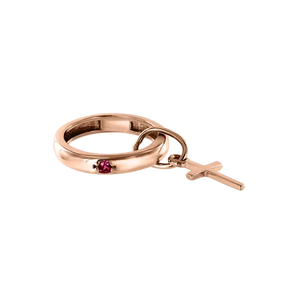 Artikelbild 1 des Artikels “Damenring „Reif mit Kreuzanhänger“ aus 585 Rotgold mit Rubin (synthetisch) “