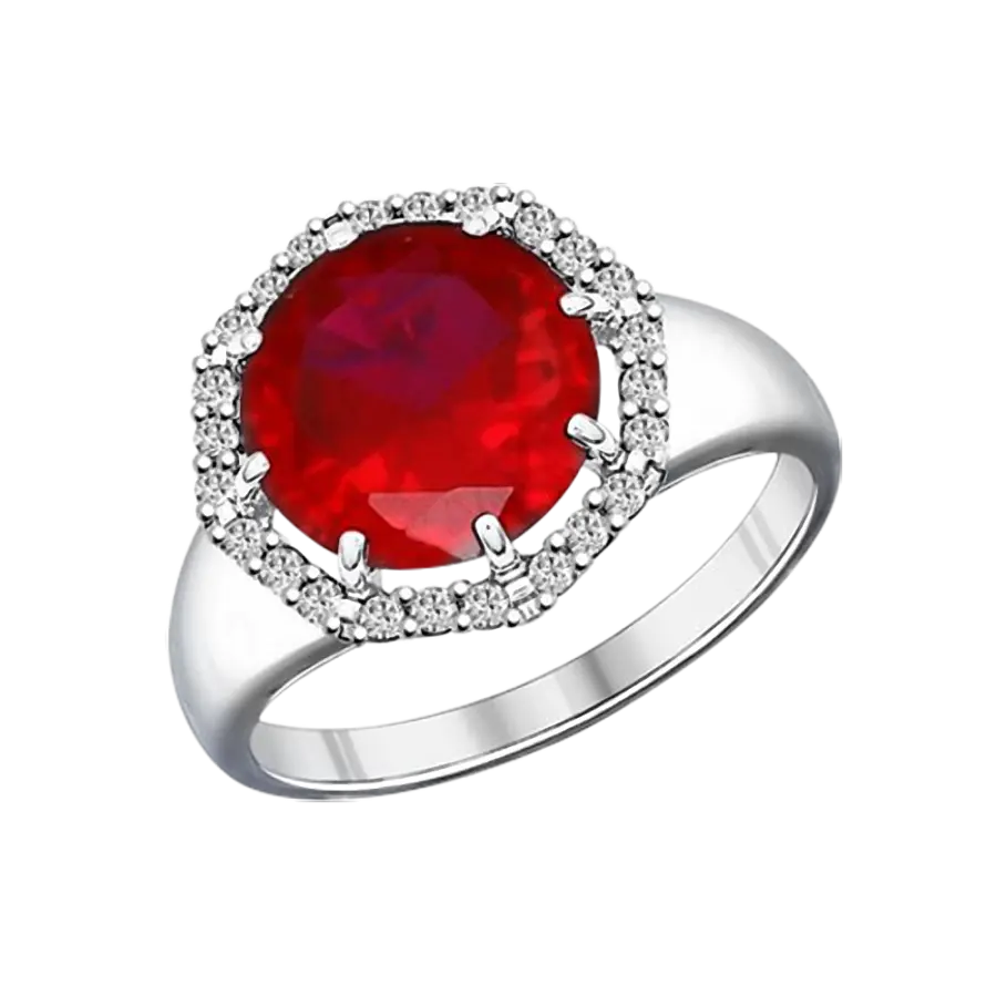 Product image 1 of the product “Women's Ring “Round in Stone Halo” in 925 Sterling Silver with Cubic Zirconia and Synthetic Ruby ”