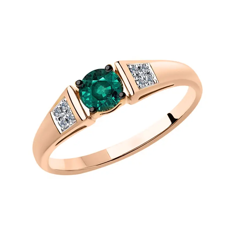 Artikelbild 1 des Artikels “Damenring „Rund mit Seitensteinen“ aus 585 Rotgold mit Brillanten und Smaragd (synthetisch) “