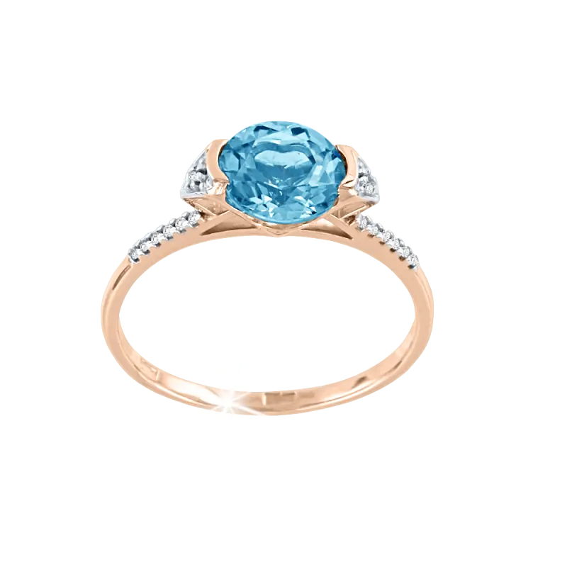 Product image 1 of the product “Women's Ring “Round with Side Stones” in 585 Rose Gold with Cubic Zirconia and Topaz ”