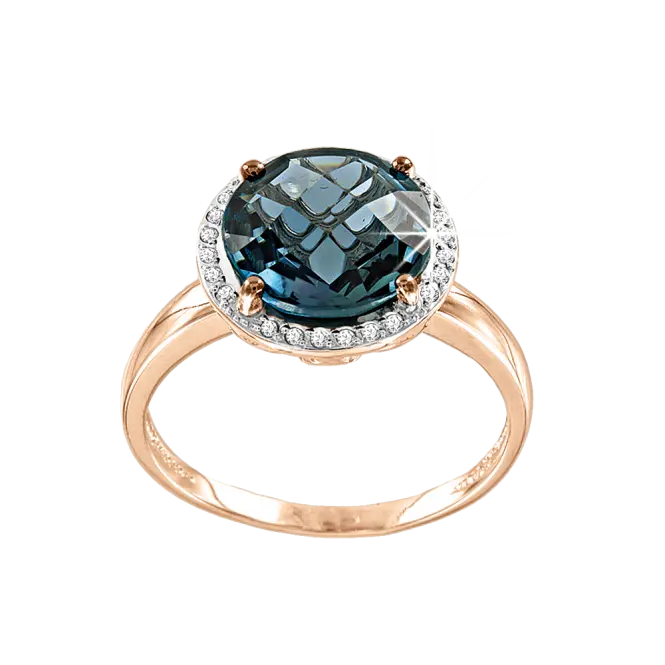 Artikelbild 1 des Artikels “Damenring „Rund mit Steinkranz“ aus 585 Rotgold mit Brillanten und London Blue Topas, 0,07 ct “