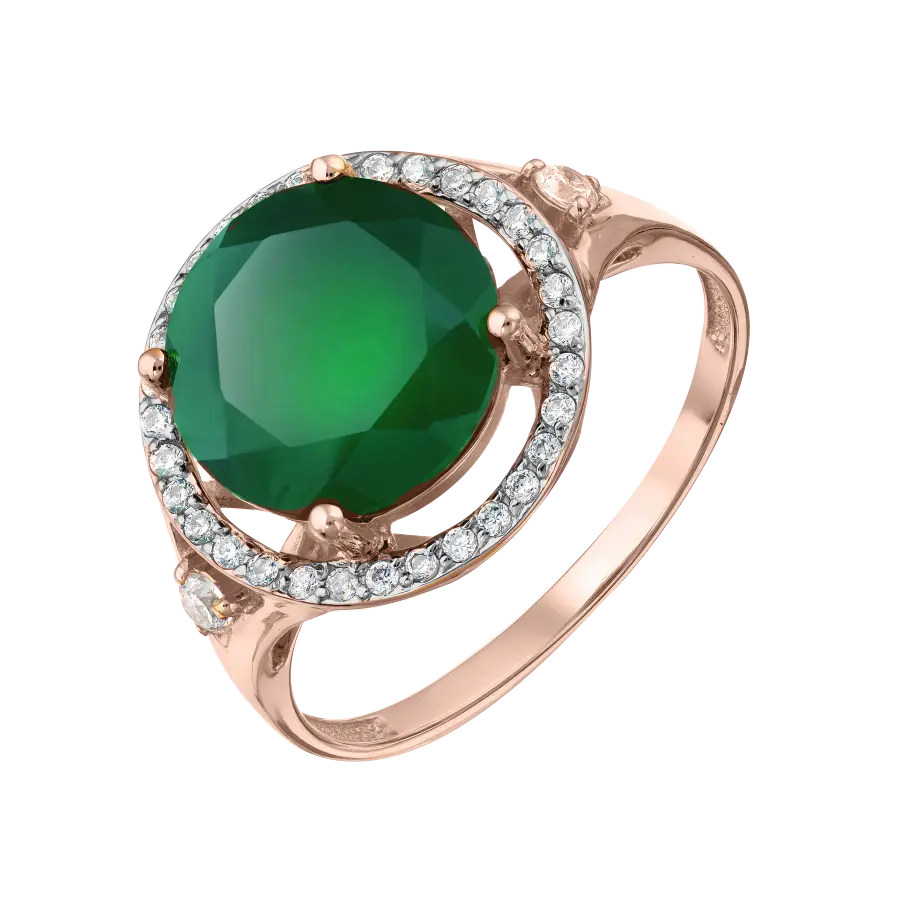 Artikelbild 1 des Artikels “Damenring „Rund mit Steinkranz“ aus 585 Rotgold mit Zirkonia und Achat “