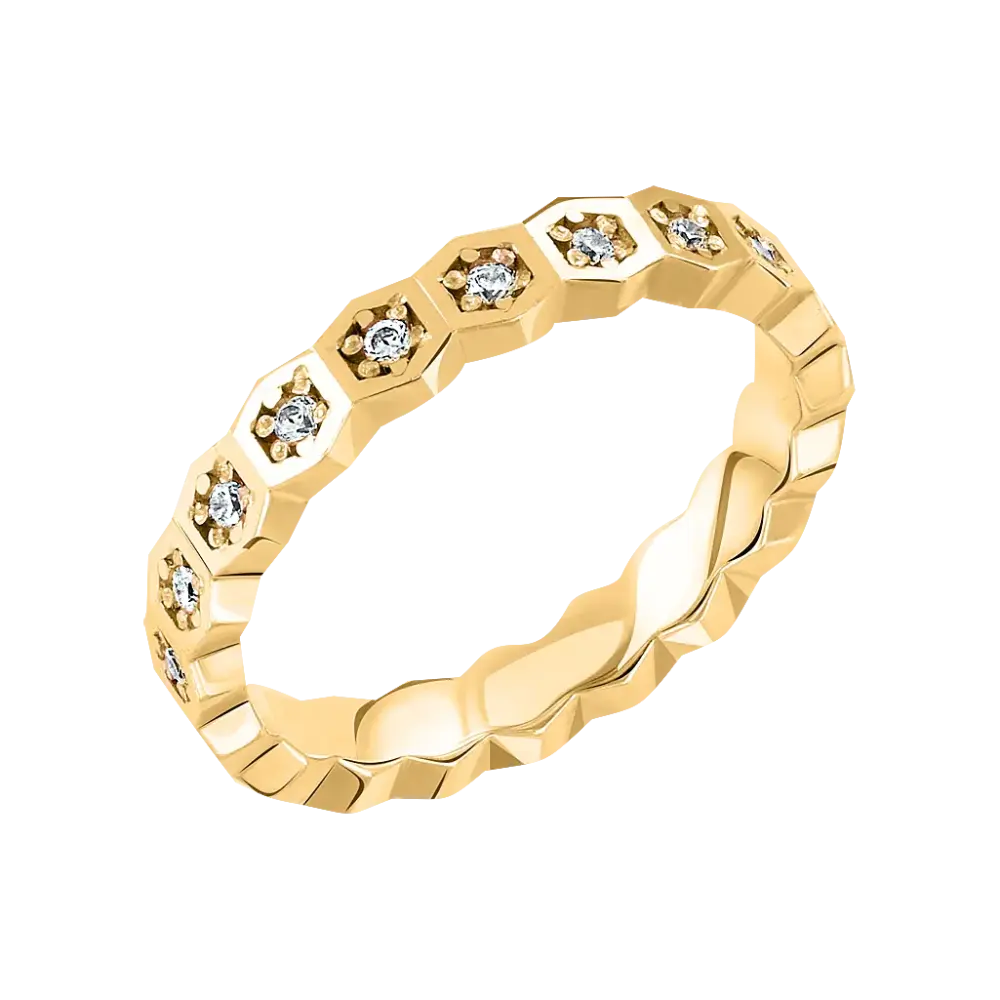 Artikelbild 1 des Artikels “Damenring „Sechsecke mit Steinen“ aus 585 Gelbgold mit Zirkonia “