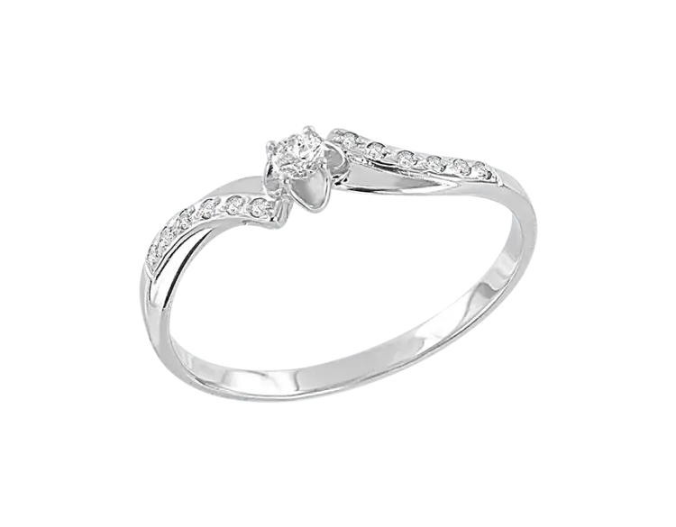 Product image 1 of the product “Women's Ring “Solitaire in Sweep” in 585 White Gold with Diamonds, 0.11 ct ”
