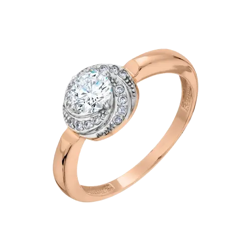 Product image 1 of the product “Women's Ring “Solitaire in Swirl” in 585 Two-Tone Gold with Cubic Zirconia ”