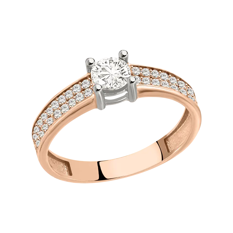 Artikelbild 1 des Artikels “Damenring „Solitär mit Doppelreihe“ aus 585 Rotgold mit Zirkonia “