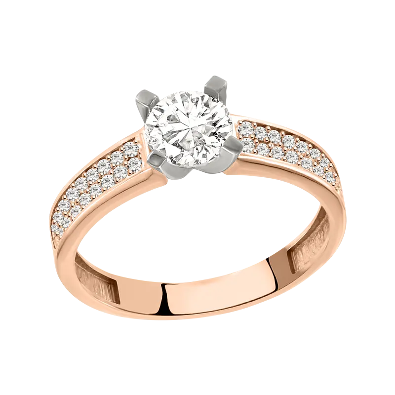 Product image 1 of the product “Women's Ring “Solitaire with Pavé Rows” in 585 Rose Gold with Cubic Zirconia ”