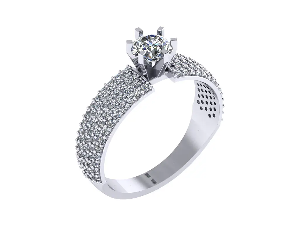 Artikelbild 1 des Artikels “Damenring „Solitär mit Pavé-Schiene“ aus 925 Silber mit Zirkonia “