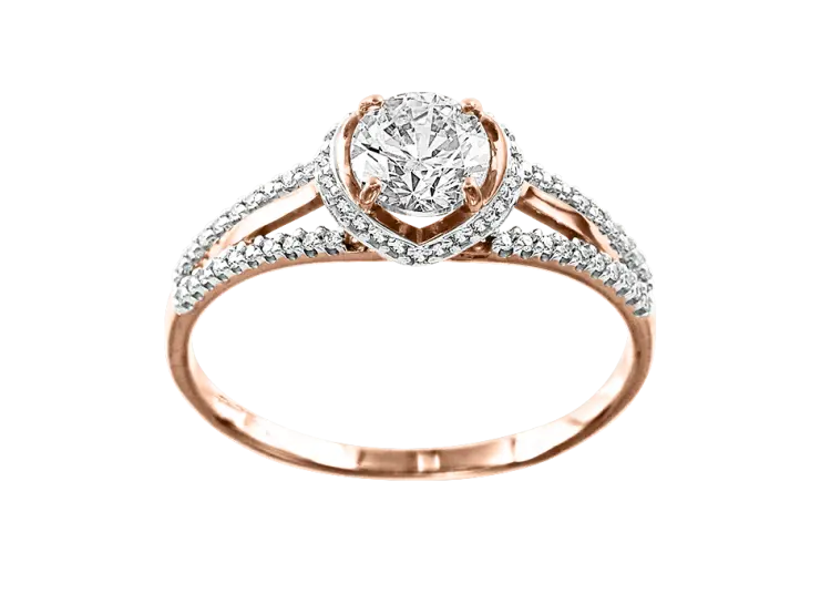 Product image 1 of the product “Women's Ring “Solitaire with Stone Halo” in 585 Rose Gold with Cubic Zirconia ”
