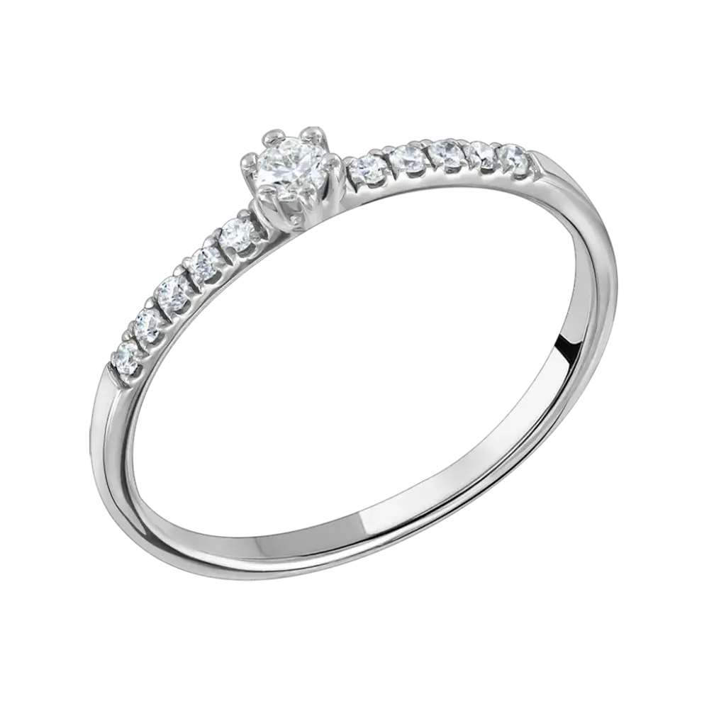 Product image 1 of the product “Women's Ring “Solitaire with Stone Row” in 585 White Gold with Diamonds, 0.17 ct ”