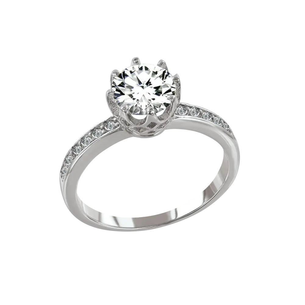 Product image 1 of the product “Women's Ring “Solitaire with Stone Row” in 925 Sterling Silver with Cubic Zirconia ”