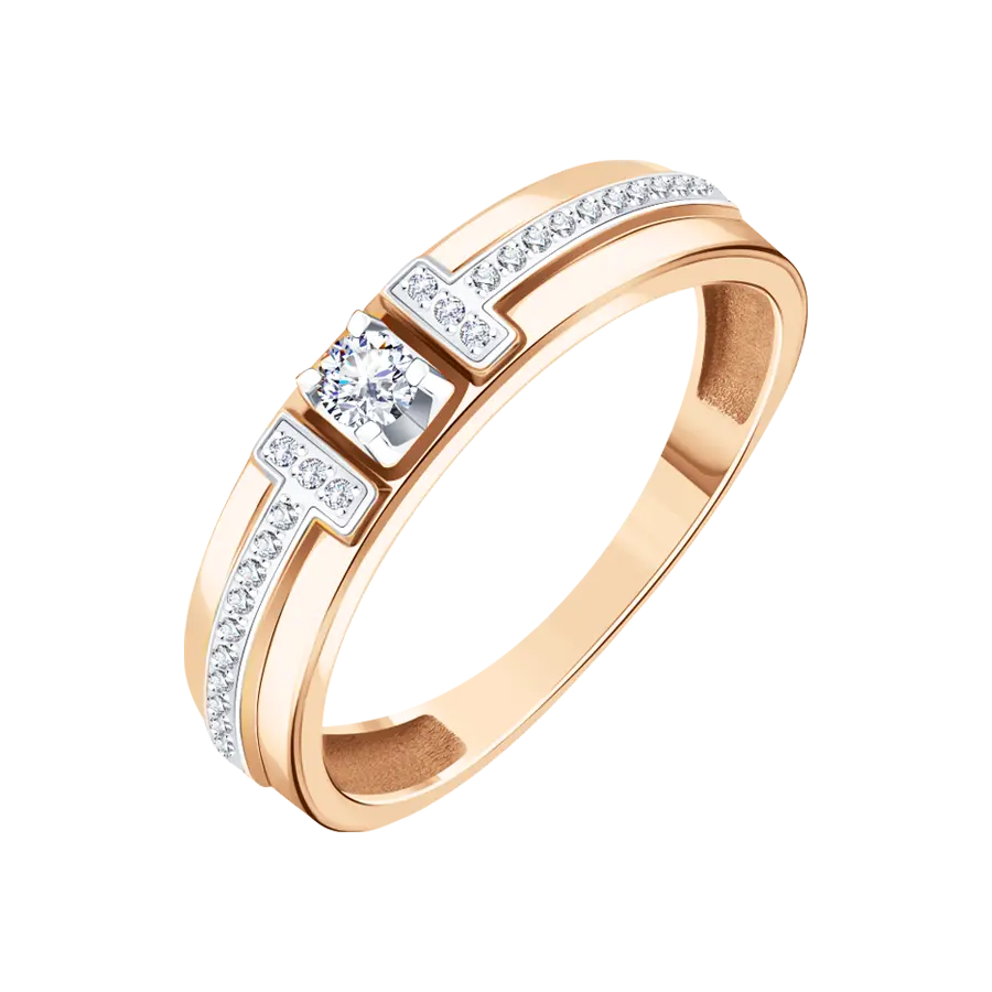Product image 1 of the product “Women's Ring “Solitaire with Stone Bars” in 585 Rose Gold with Diamonds ”