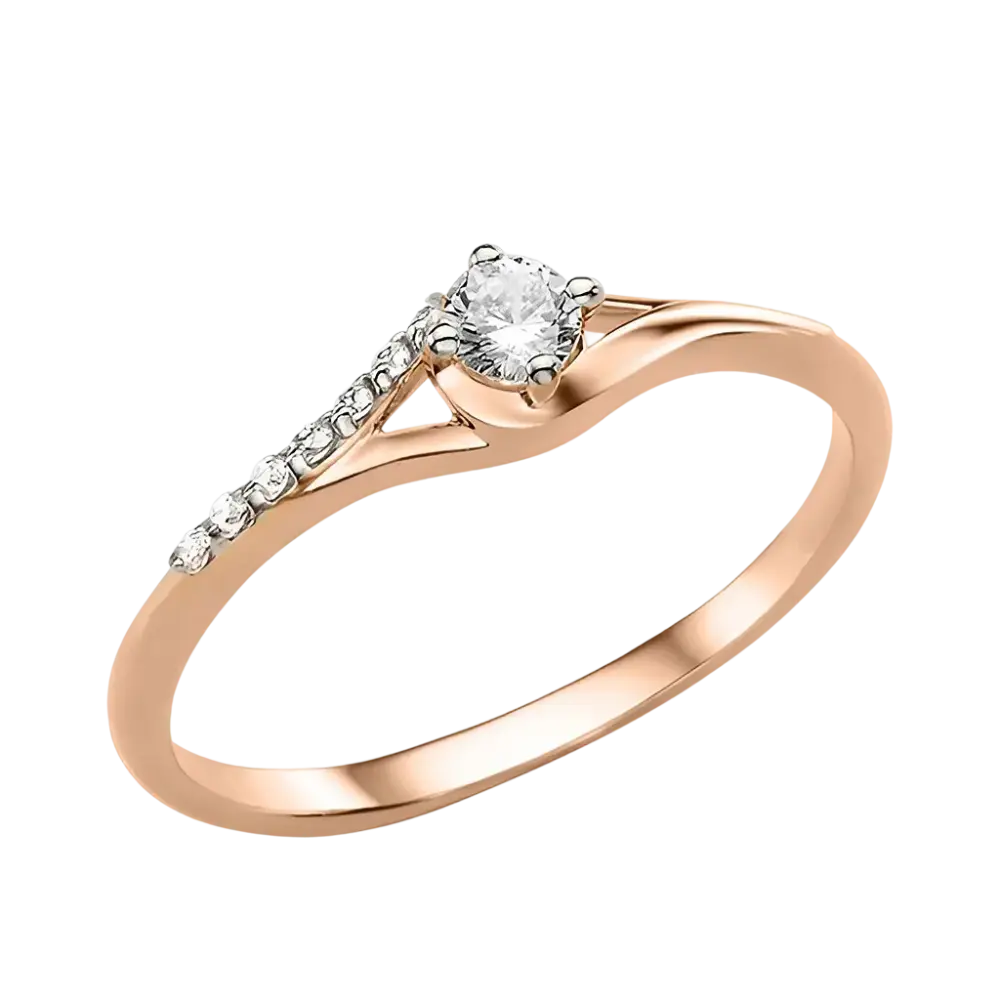 Artikelbild 1 des Artikels “Damenring „Solitär mit Steinzweig“ aus 585 Rotgold mit Zirkonia “