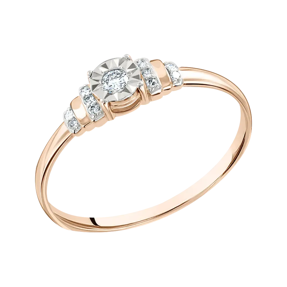 Product image 1 of the product “Women's Ring “Stepped Solitaire” in 585 Two-Tone Gold with Diamonds, 0.083 ct ”