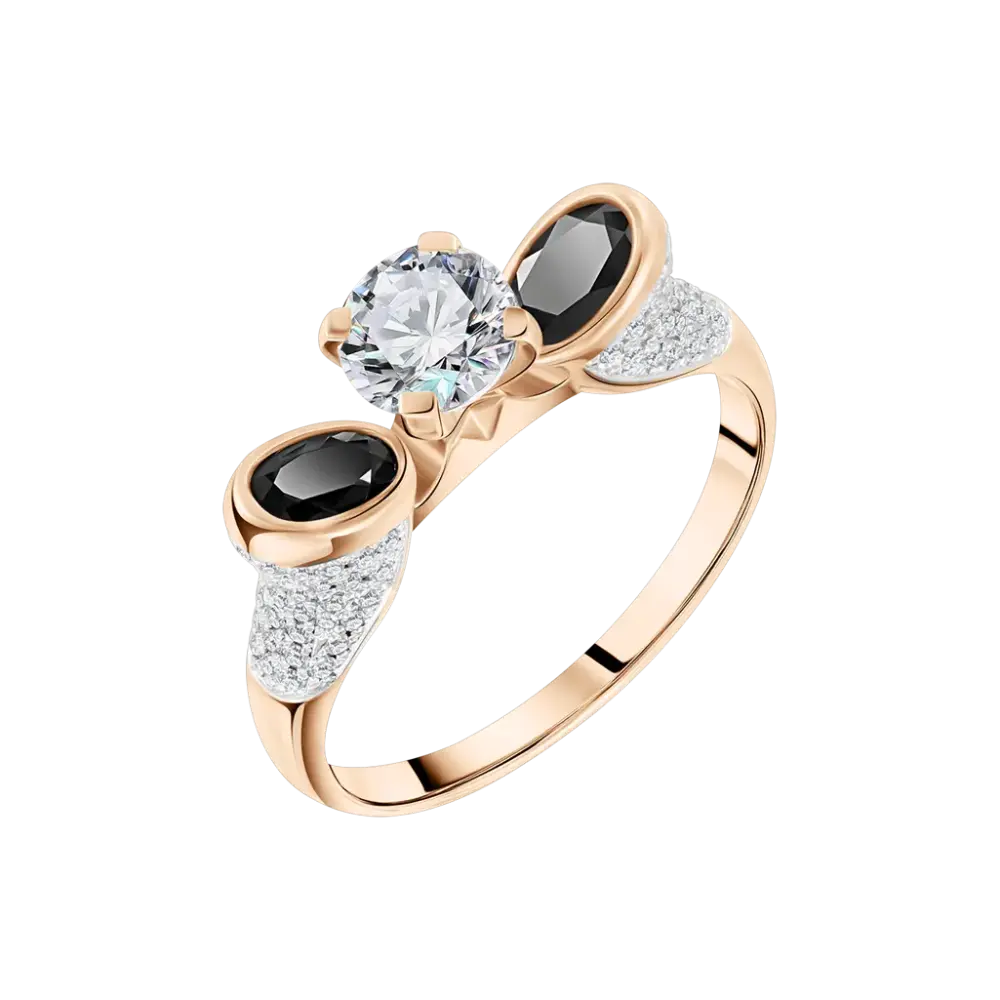 Product image 1 of the product “Women's Ring “Solitaire with Two Sapphires” in 585 Rose Gold with Diamonds and Topaz ”