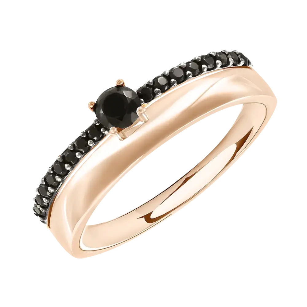 Artikelbild 1 des Artikels “Damenring „Solitär schwarz mit Steinreihe“ aus 585 Rotgold mit Zirkonia “