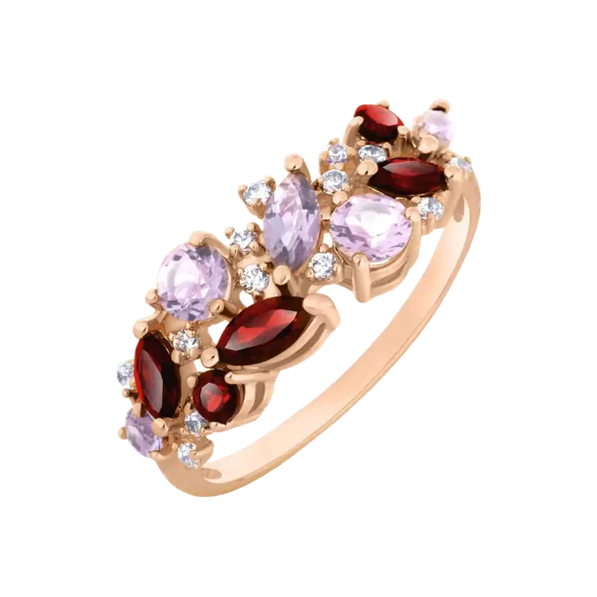 Product image 1 of the product “Women's Ring “Stone Cluster” in 585 Rose Gold with Cubic Zirconia and Amethyst ”