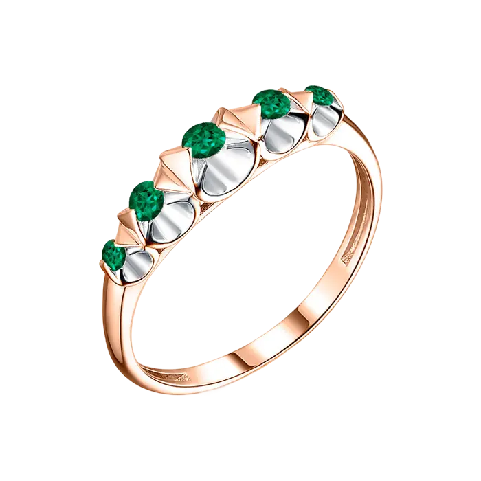 Artikelbild 1 des Artikels “Damenring „Steine mit Fächerfeldern“ aus 585 Bicolor-Gold mit Smaragd (synthetisch) “