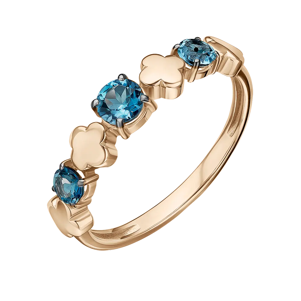 Product image 1 of the product “Women's Ring “Stones with Clovers” in 585 Rose Gold with Topaz ”