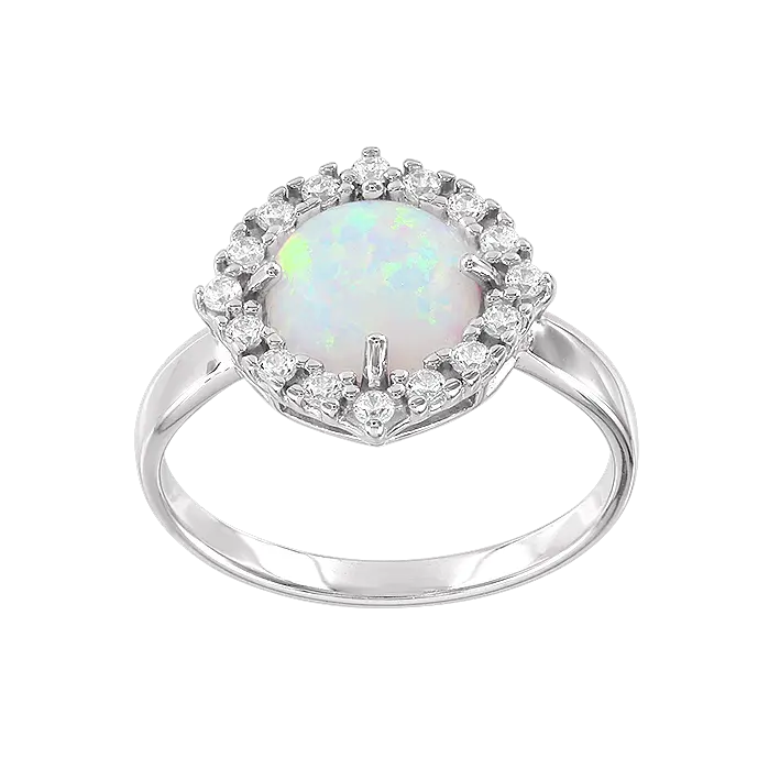 Product image 1 of the product “Women's Ring “Angular Stone Halo” in 925 Sterling Silver with Cubic Zirconia and Opal ”