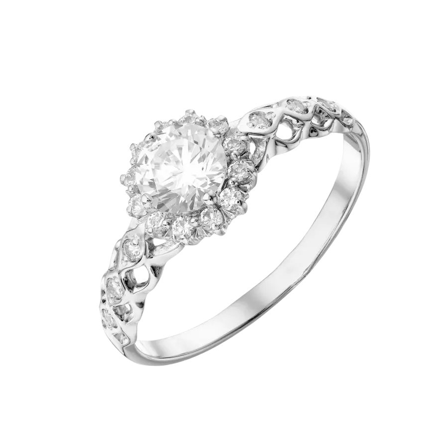 Product image 1 of the product “Women's Ring “Stone Halo with Tendrils” in 585 White Gold with Cubic Zirconia ”