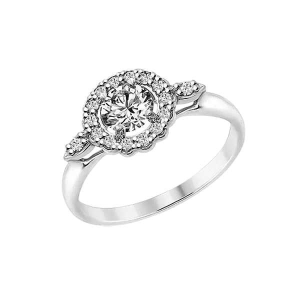 Product image 1 of the product “Women's Ring “Stone Halo with Side Ornament” in 925 Sterling Silver with Cubic Zirconia ”