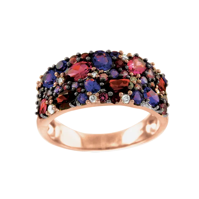 Product image 1 of the product “Women's Ring “Wide Stone Mosaic” in 585 Rose Gold with Amethyst and Garnet ”