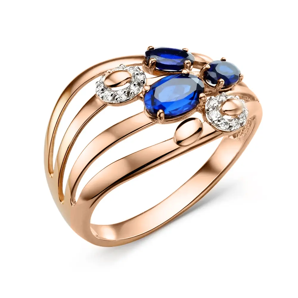 Product image 1 of the product “Women's Ring “Stone Circle with Open Shank” in 585 Rose Gold with Cubic Zirconia and Corundum ”