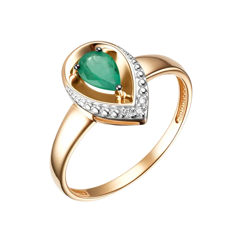 Product image 1 of the product “Women's Ring “Teardrop in Frame” in 585 Rose Gold with Diamonds and Synthetic Emerald ”