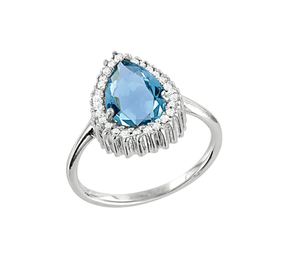 Product image 1 of the product “Women's Ring “Teardrop in Stone Halo” in 925 Sterling Silver with Cubic Zirconia and Topaz ”