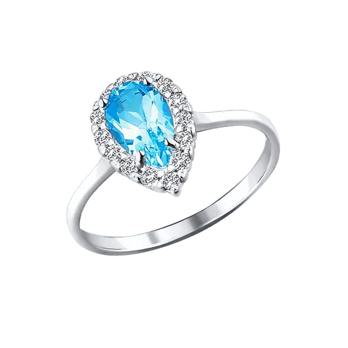 Product image 1 of the product “Women's Ring “Teardrop in Stone Halo” in 925 Sterling Silver with Cubic Zirconia and Topaz ”