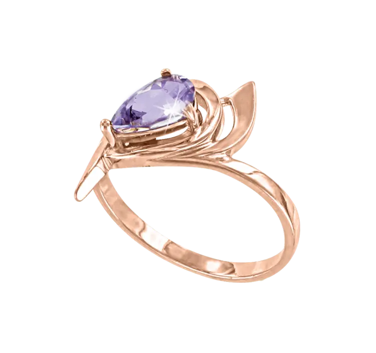 Product image 1 of the product “Women's Ring “Teardrop with Leaf” in 585 Rose Gold with Amethyst ”