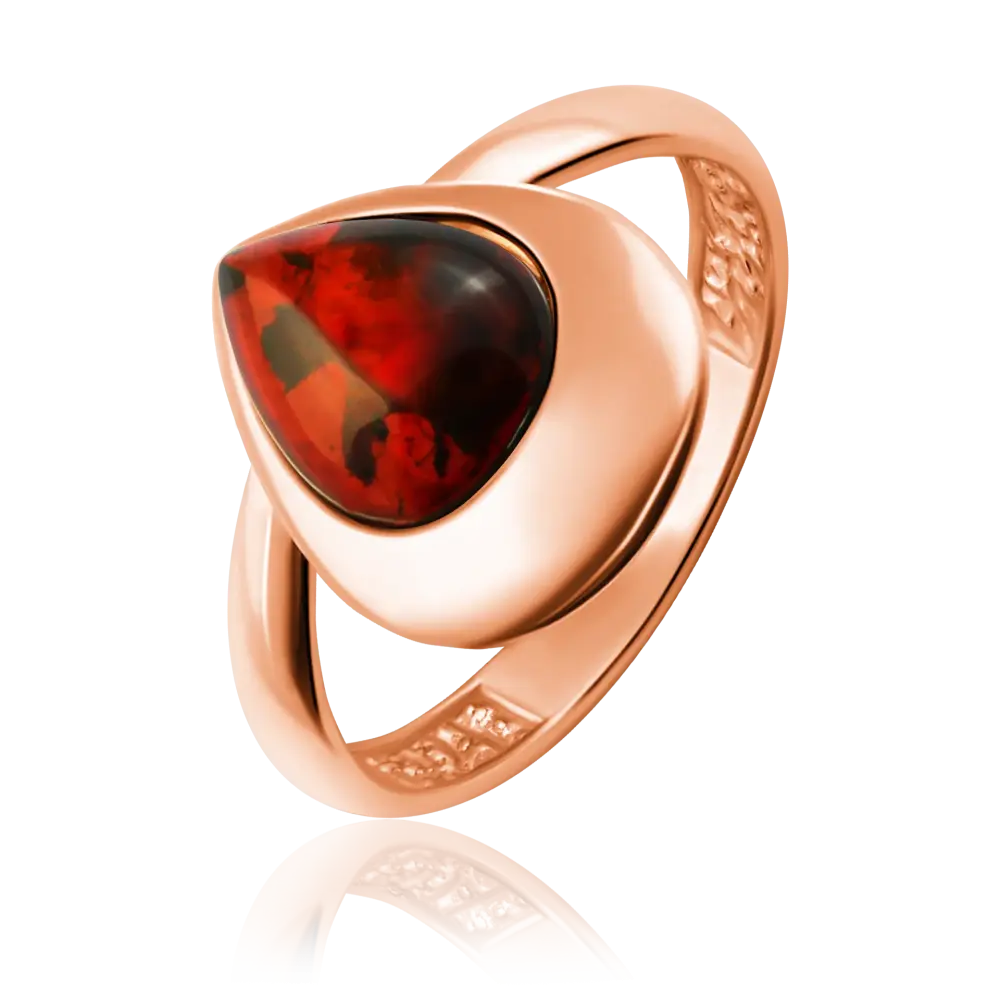 Product image 1 of the product “Women's Ring “Teardrop with Frame” in Gold-Plated 925 Sterling Silver with Amber ”