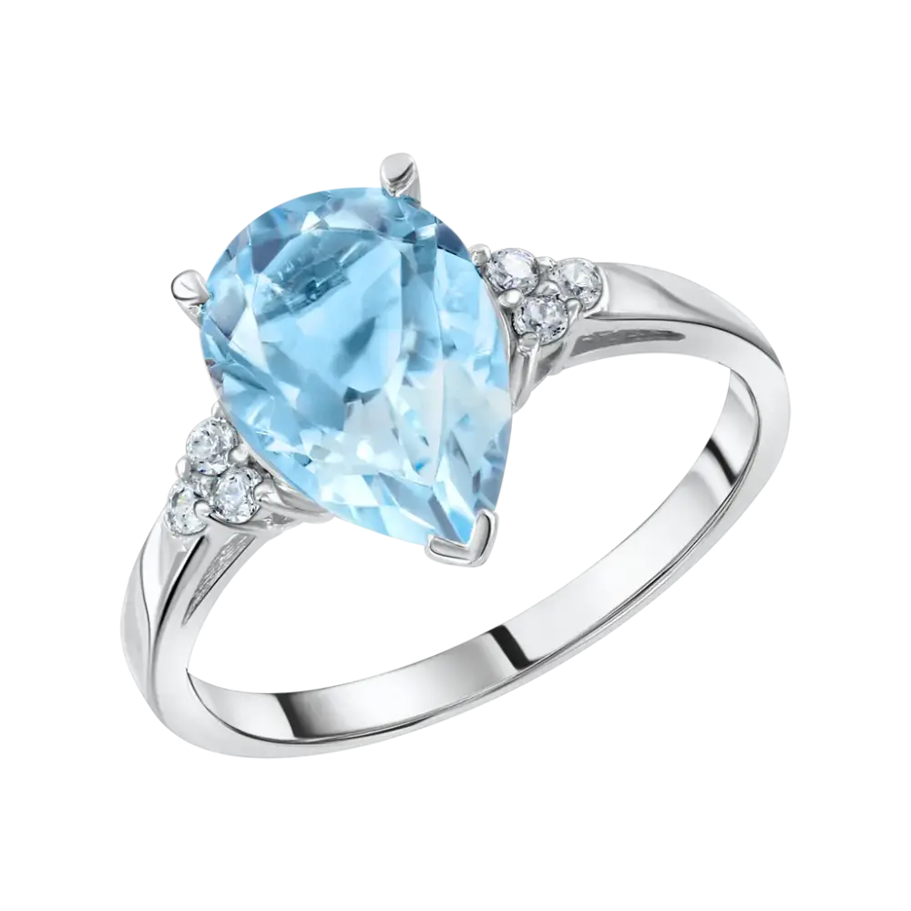 Product image 1 of the product “Women's Ring “Drop with Side Stones” in 925 Sterling Silver with Cubic Zirconia and Topaz ”