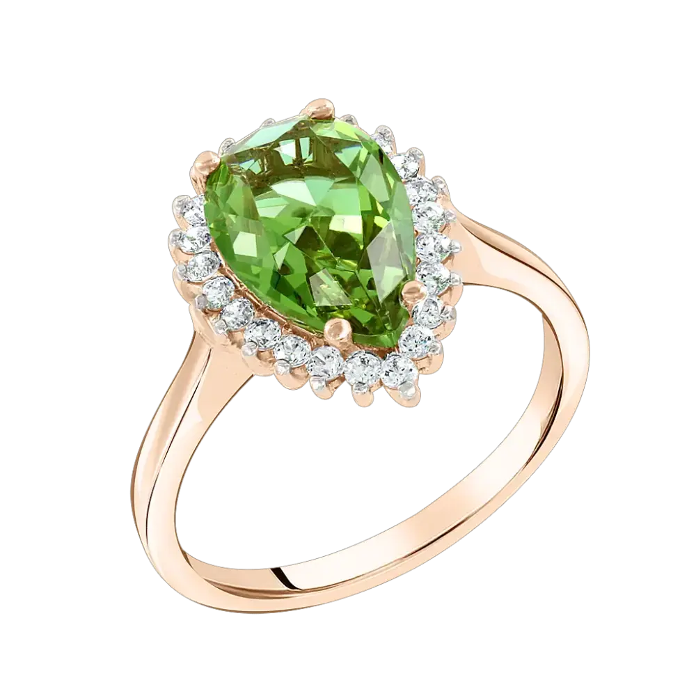 Product image 1 of the product “Women's Ring “Teardrop with Stone Halo” in 585 Rose Gold with Cubic Zirconia ”