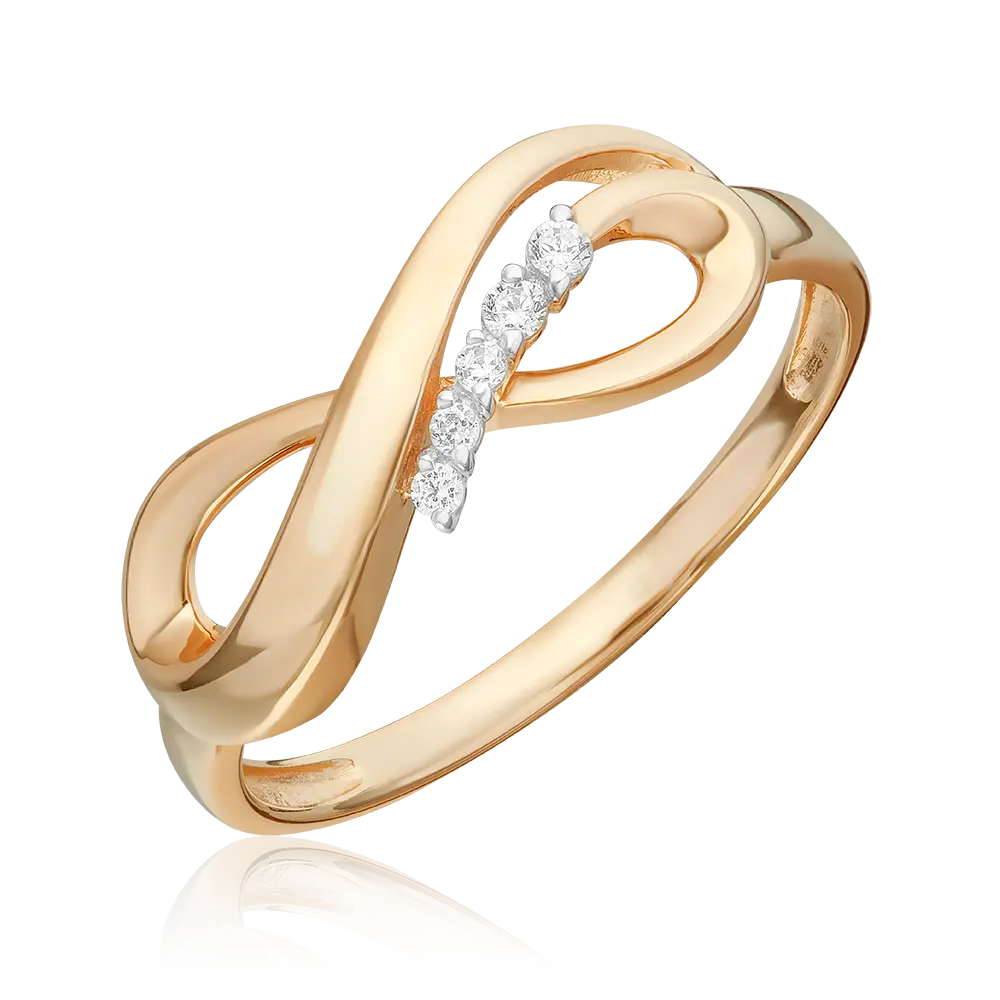 Artikelbild 1 des Artikels “Damenring „Unendlichkeit mit Steinreihe“ aus 585 Gelbgold mit Zirkonia “