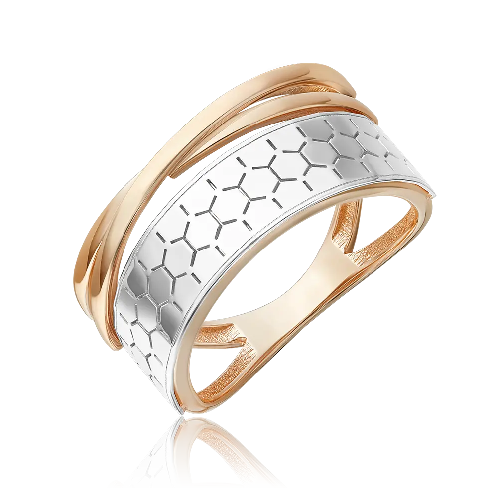 Product image 1 of the product “Women's Ring “Wide Honeycomb Pattern” in 585 Two-Tone Gold ”
