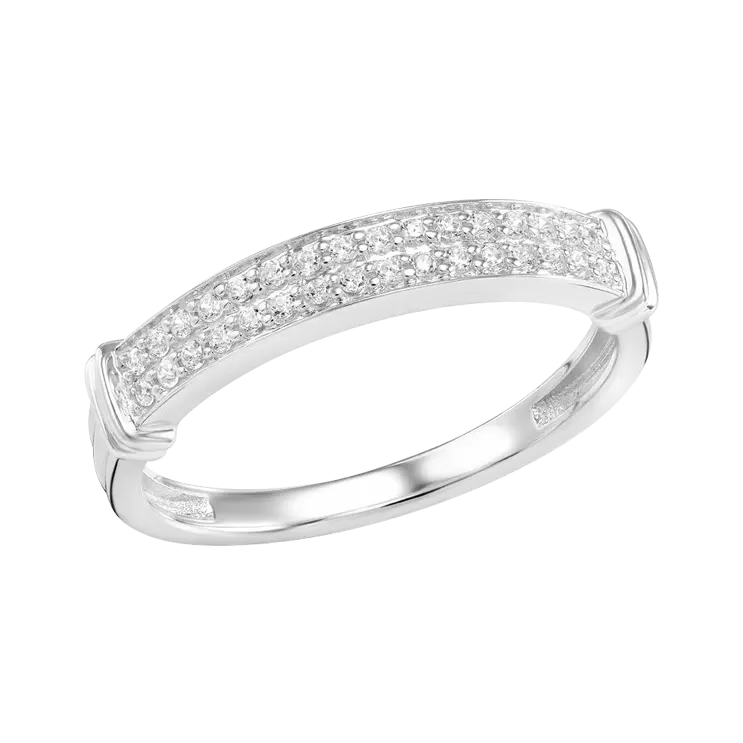 Product image 1 of the product “Women's Ring “Two Stone Rows” in 925 Sterling Silver with Cubic Zirconia ”